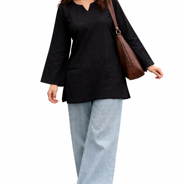 Solid Cotton Kurti - Bottle Black