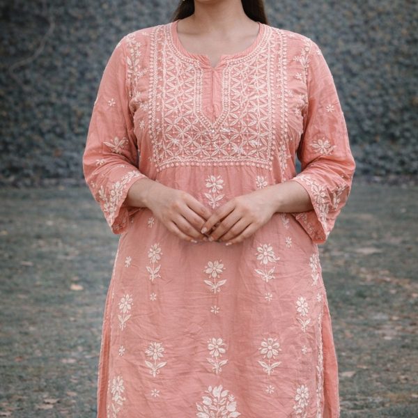 Tale Pink Chikankari Masline Top