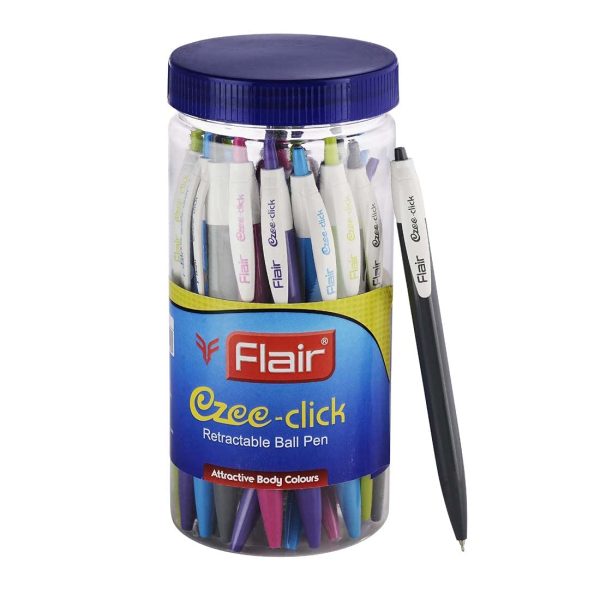 FLAIR Ezee Click Jar Of Ball Pen (Pack of 25, Ink Color - Blue)