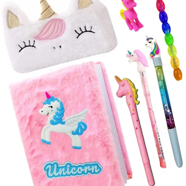 Unicorn stationery set items for girls with pens pencils eraser diary pencil box
