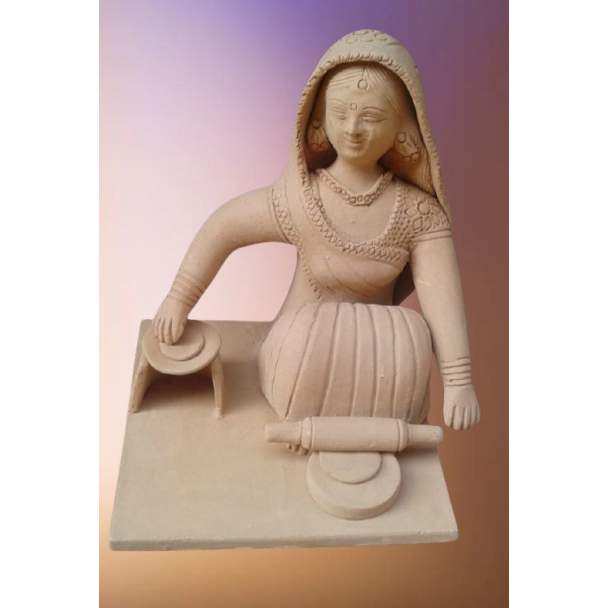 Handcrafted Terracotta Village Woman Making Roti