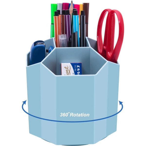 MOSHTU 5 Compartments Plastic 360° Rotating 5 Grid Pen Holder